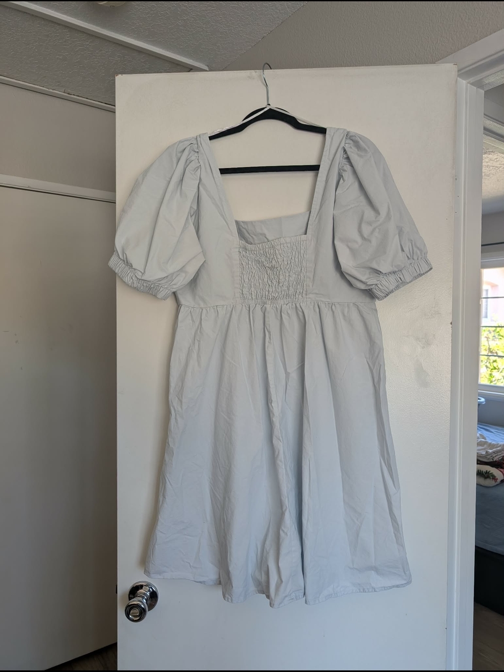 Blue Pieces Puff Sleeve Mini Dress